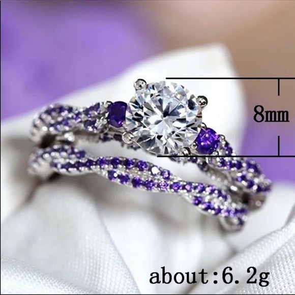 New 925 Silver Beautiful 2 pc Set CZ Women’s Ring - Picture 2 of 4